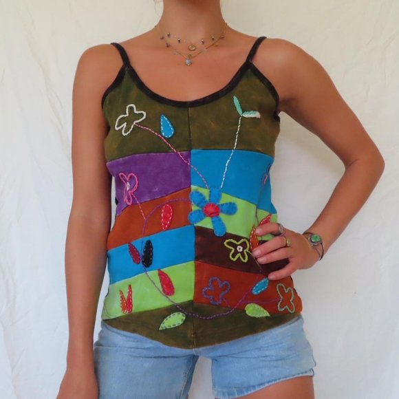 OM SAI RAM CRAFT HANDMADE HIPPY PATCHWORK TANK TOP VINTAGE - Picture 6 of 8